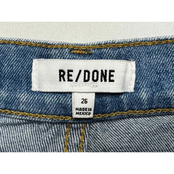 Re/Done Women's Button Fly Distressed Tapered Leg Blue Denim Jeans - Size 26x26 - Picture 5 of 6
